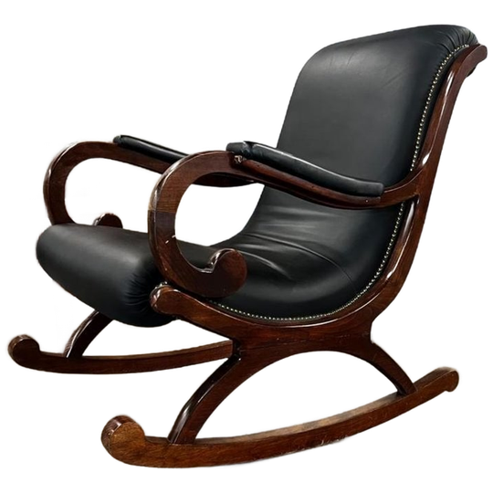 Vintage Zwarte Lederen Schommelstoel / Fauteuil / Armchair 1