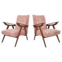 Vintage Fauteuils Teakhout | Roze Rib Stof Nieuw Setprijs