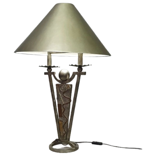 Brutalist Lamp / Metal Shade Height 77 Width 53 Cm 1