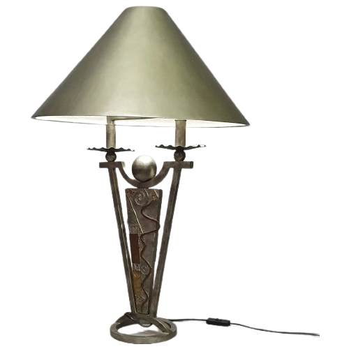 Brutalist Lamp / Metal Shade Height 77 Width 53 Cm