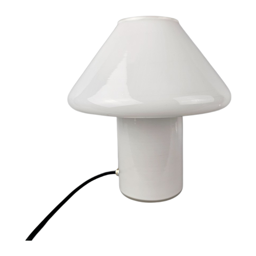 Fantastische Vintage "Mushroom" Lamp Gemaakt Van 1 Stuk Wit Opaalglas / Melkglas