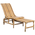 Geweldige Brocante Inklapbare Vintage Franse Rotan Lounge Fauteuil/ Deckchair thumbnail 1