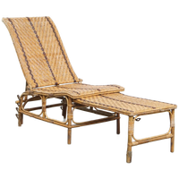 Geweldige Brocante Inklapbare Vintage Franse Rotan Lounge Fauteuil/ Deckchair