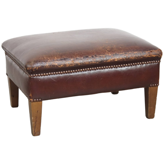 Stoere Vintage Hocker Gemaakt Van Schapenleer 1