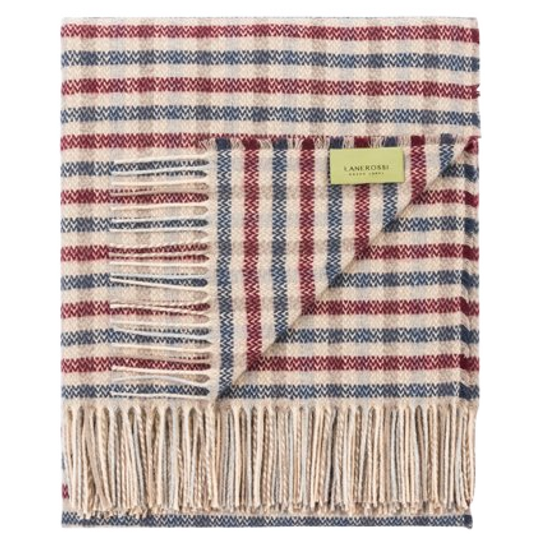 Lanerossi | Ibiza Plaid Deken Gerecycled Katoen Micro Check Blauw Rood 1