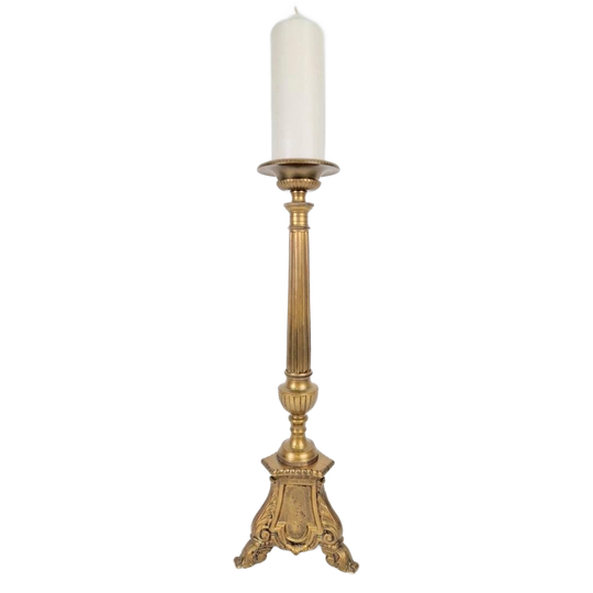 Klassieke Grote Massief Messing Staande Kandelaar 19e Eeuw. 1