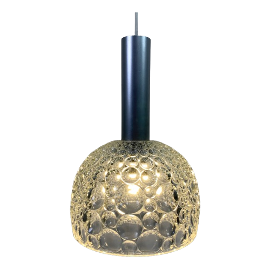 Vintage Hanglamp Met Glazen Kap Met Bubbelpatroon, Jaren 60 1