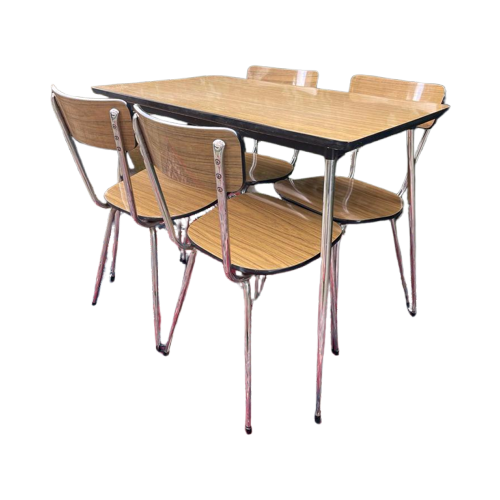 Mooie Bruine Retro Vintage Formica Set Tafel Met 4 Stoelen