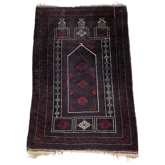 Oude Handgeknoopt Wollen Baluch Tapijt 1