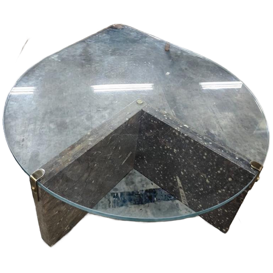 Vintage Glazen 'druppel' Salontafel Met Stenen Voet 1