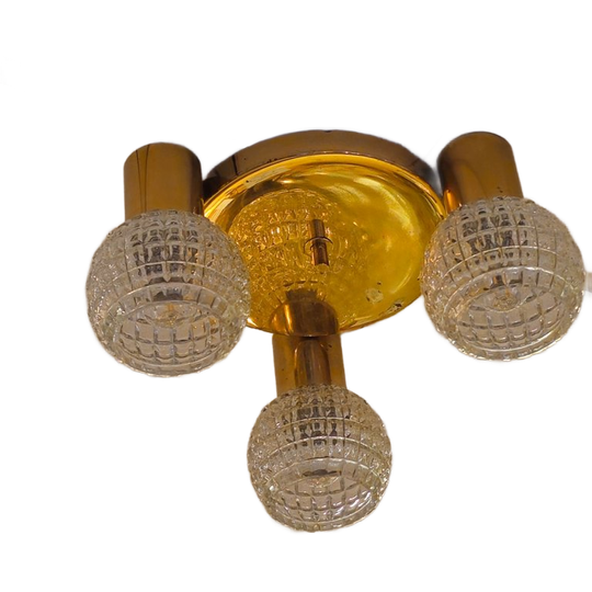 Vintage Messing Plafonnière Plafondlamp Lamp Glas Limburg 1