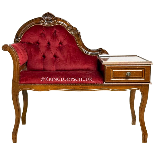 Vintage Rood Fluwelen Telefoonbankje, Gossip Bench 1