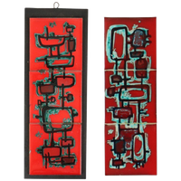 Vintage Abstracte Muurdecoratie Rood Keramiek Set Van 2