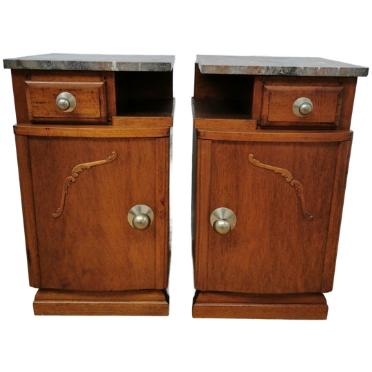 Vintage Art Deco Nachtkastjes Bijzetkastjes Marmer Blad 102 1