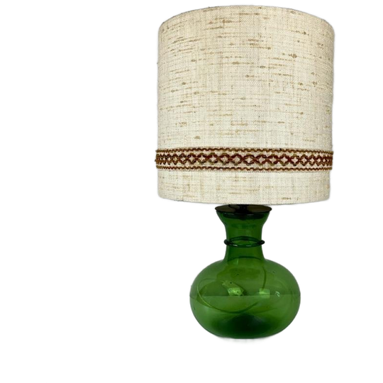 Vintage Xl Tafellamp Groene Glazen Bolvoet Met Jute Kap 1