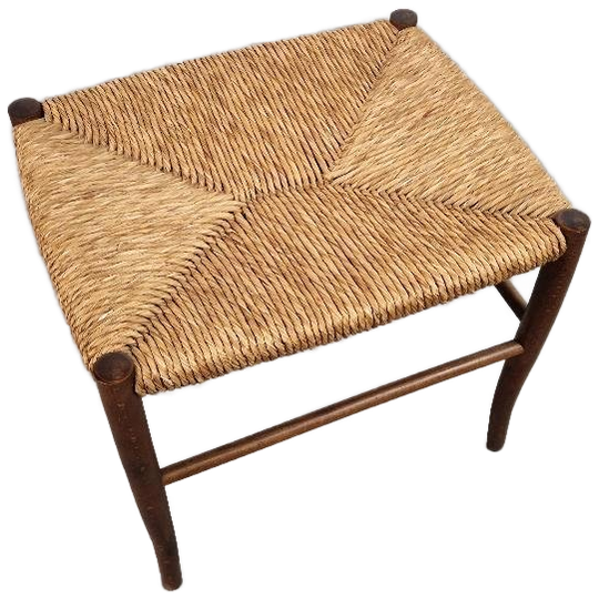 Vintage Scandinavische Kruk Met Zitting Van Riet. 1