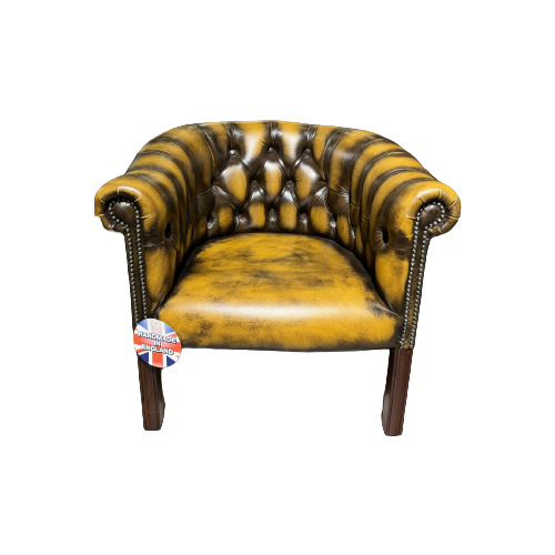 Chesterfield Tub Fauteuil In Antiek Goud Leder