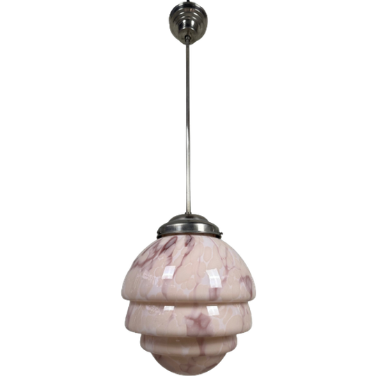 Art Deco Rosé Gemarmerde Opaline Hanglamp 1