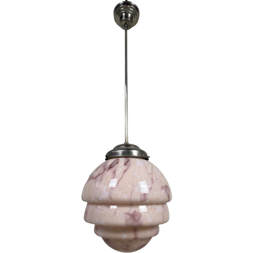 Art Deco Rosé Gemarmerde Opaline Hanglamp