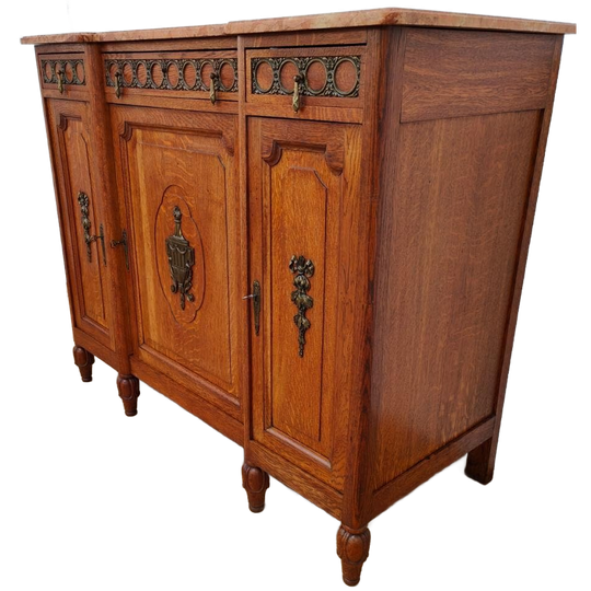 Antiek Vintage Dressoir Commode Met Marmer Blad En Messing 1