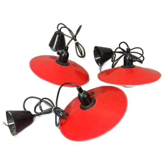 Set Van 3 Rode Hanglampen, Gnosjö Konstsmide, Zweden 1