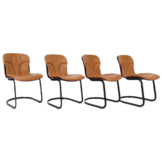 Willy Rizzo Stoelen - Cognac Leder - Cidue Italy 1