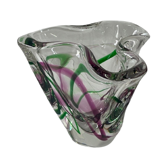Max Verboeket - Kristalunie Maastricht - Vase With Purple And Green - Unused, Vintage - Dutch Gla 1