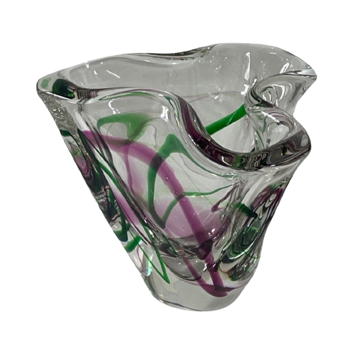 Max Verboeket - Kristalunie Maastricht - Vase With Purple And Green - Unused, Vintage - Dutch Gla