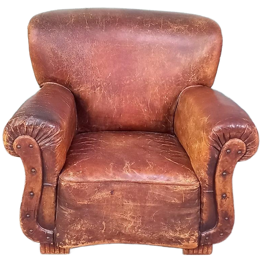 Antieke Stoere Leren Fauteuil 1