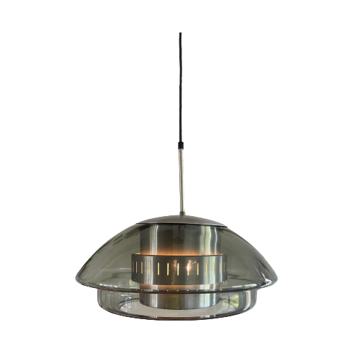 Dijkstra Ufo Space Age Hanglamp, Rookglas Aluminium
