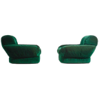 Plompe Postmoderne Italiaanse Lounge Banken In Diepgroene Flueel, 1970 thumbnail 1