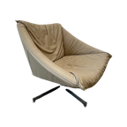 Midcentury Design Draaifauteuil, Leer Beige/Grijs Chroom thumbnail 1