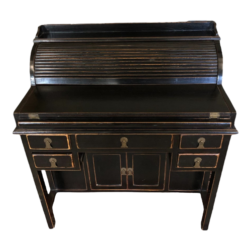 Bureau Met Roldeur, Secretaire Antiek Look Zwart