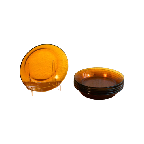 6 X Vintage Duralex Orange Amber Deep Plates Mid Century