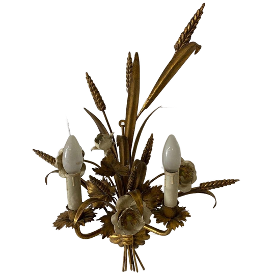 Vintage 'Gouden' Wheat Wall Lamp Met Bloemen : Franse Stijl 1