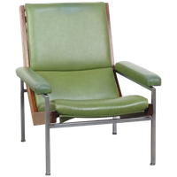 Tijdloze Groene Rundleren, Houten Vintage Jaren ’60 Design Fauteuil Model Lotus 1611 Van Rob Parry
