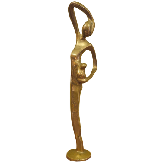 Vintage Messing Abstract Beeld Moeder En Kind - Jaren 70 1
