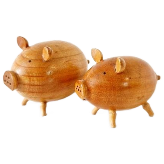 Vintage Zout En Peper Stel Varken Beeldje Varkens Teakhout 1