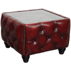 Mooie Rundleren Chesterfield Bijzet/ Salontafel In Een Mooie Rode Kleur Met Glazen Blad thumbnail 1