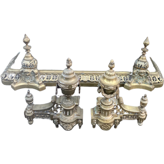 Schitterend Antiek Messing Haardset, Rand En Haardbokken, Zeer Decoratief , Reliving 1