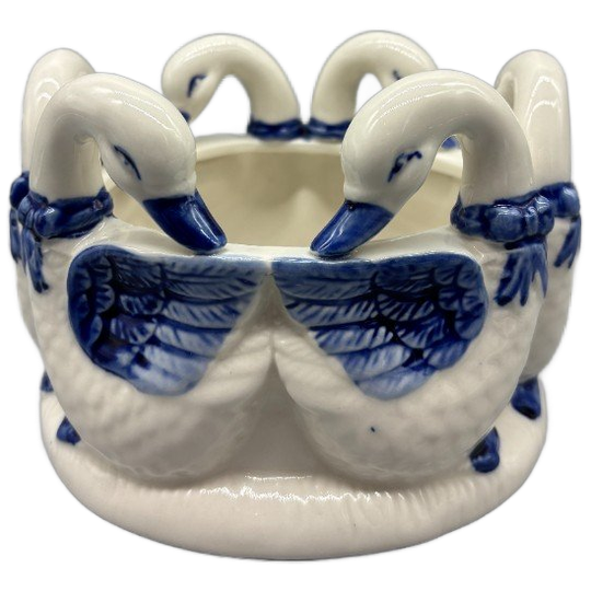 Bloempot Ganzenring Blauw/wit 1