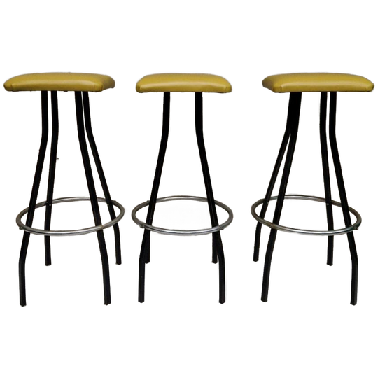 3 Vintage Barkrukken Okergele Skai Zitting Barkruk Jaren 70 1