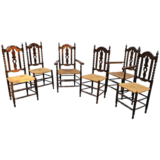 8 ( 2 X Armrest ) X Ornate Wood / Bobbin / Wicker Dining Chair / Studded Chairs 1