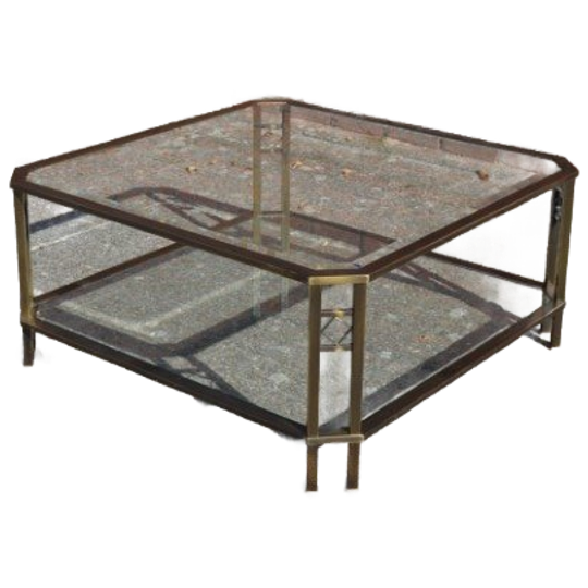 Salontafel In De Stijl Van Peter Ghyczy – Geborsteld Messing Met Facetglas 1