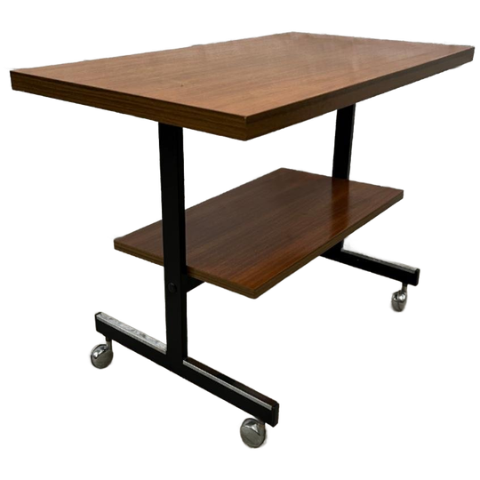 Vintage Bijzettafel, Tv Tafel - Bartafeltje Op Wieltjes Teak 1