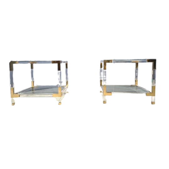 Vintage Lucite And Brass Side Tables, 1980s 1