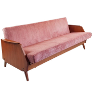 Vintage Rode Slaap Bank Teak Fineer | Roze Bank Ribstof