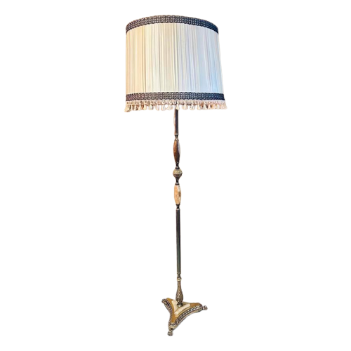 Prachtige Vintage Vloerlamp Messing - Marmer Driepoot