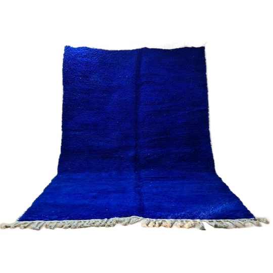 Large Solid Cobalt Blue Moroccan Rug, 300x200cm, Minimalist Hand-knotted Wool 1