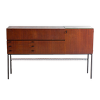 Zeldzame Mid-century Roger De Winter Cocktail Bar In Teak Met Bijhorende Krukken, 1960 thumbnail 1